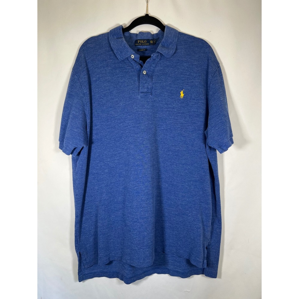 Polo Ralph Lauren Mens XXL Blue Heathered Cotton Short Sleeve Polo Shirt Classic